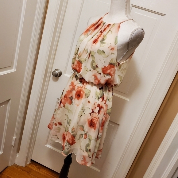 Windsor Floral Print fully lined Halter mini dress size Medium - Picture 6 of 10